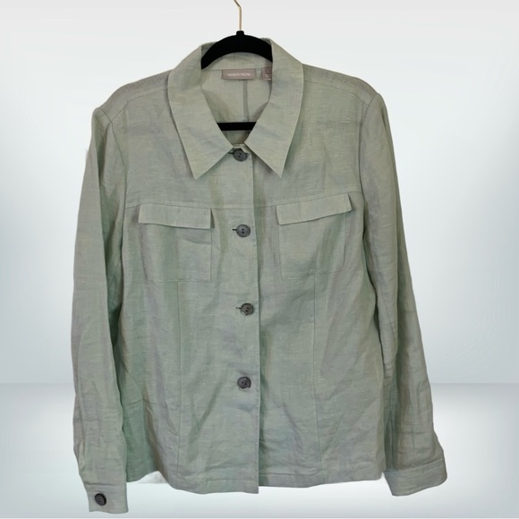 Nordstrom Long Sleeve Light Green Linen Button Down Blouse, size L - Picture 1 of 8